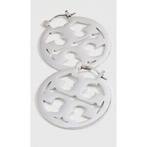 Tory Burch Silver Logo Cutout Miller Hoop Earrings